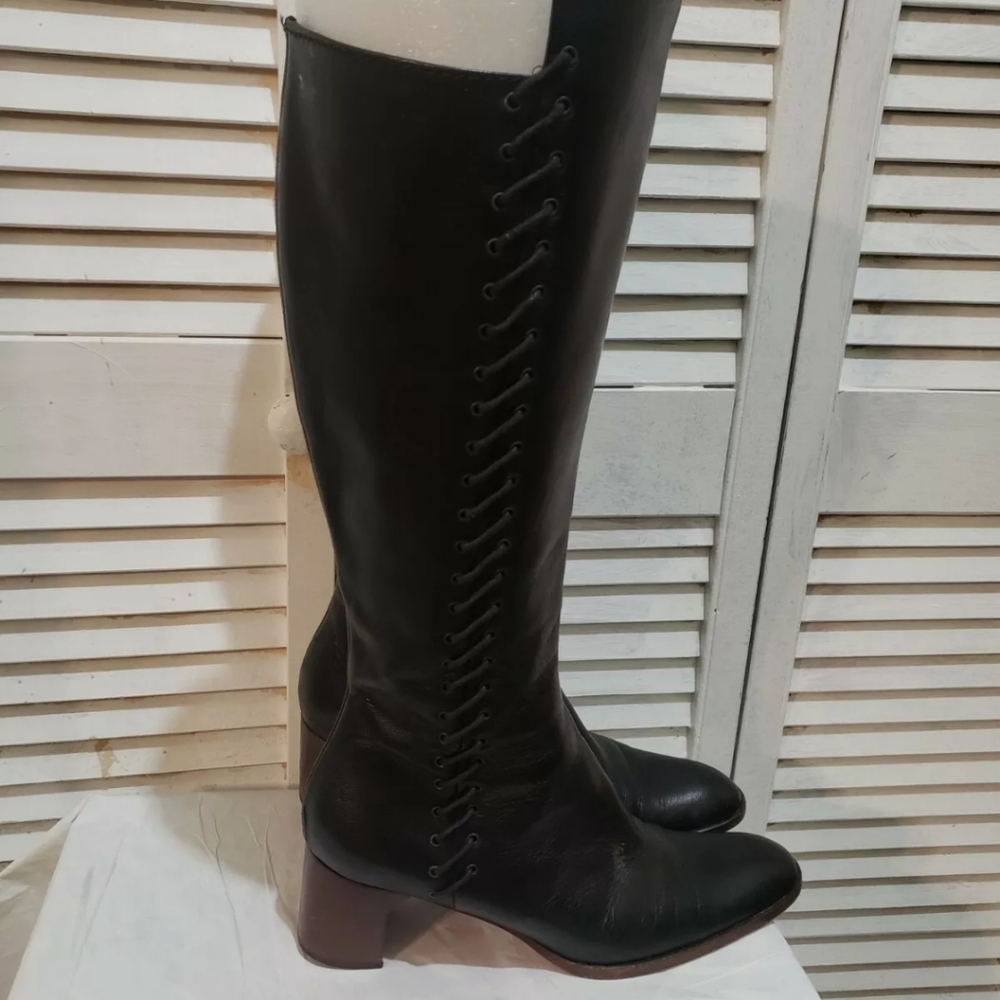 Jean-Michel Cazabat Womens Knee High Black leather Boots Size 39EU /8.5 US/